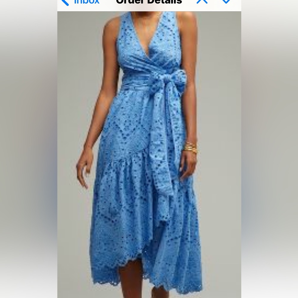 Maeve Eyelet Wrap Midi dress by Anthropologie 4P